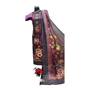 3D প্রিন্টেড পিন্ড সিল্ক থ্রি পিস সেট