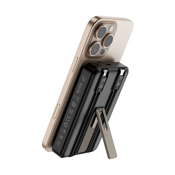 WIWU Elite Wi-P056 ডুয়াল ক্যাবল 10000mAh 15W ম্যাগনেটিক ওয়্যারলেস পাওয়ার ব্যাংক (কালো)