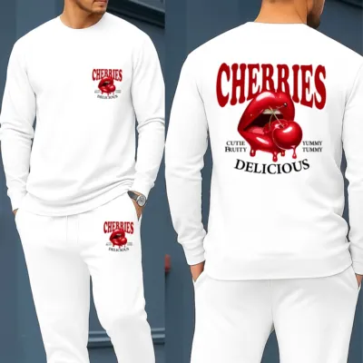 Men's Pure Cotton Full Sleeve DTF Print T-Shirt and Trouser Set