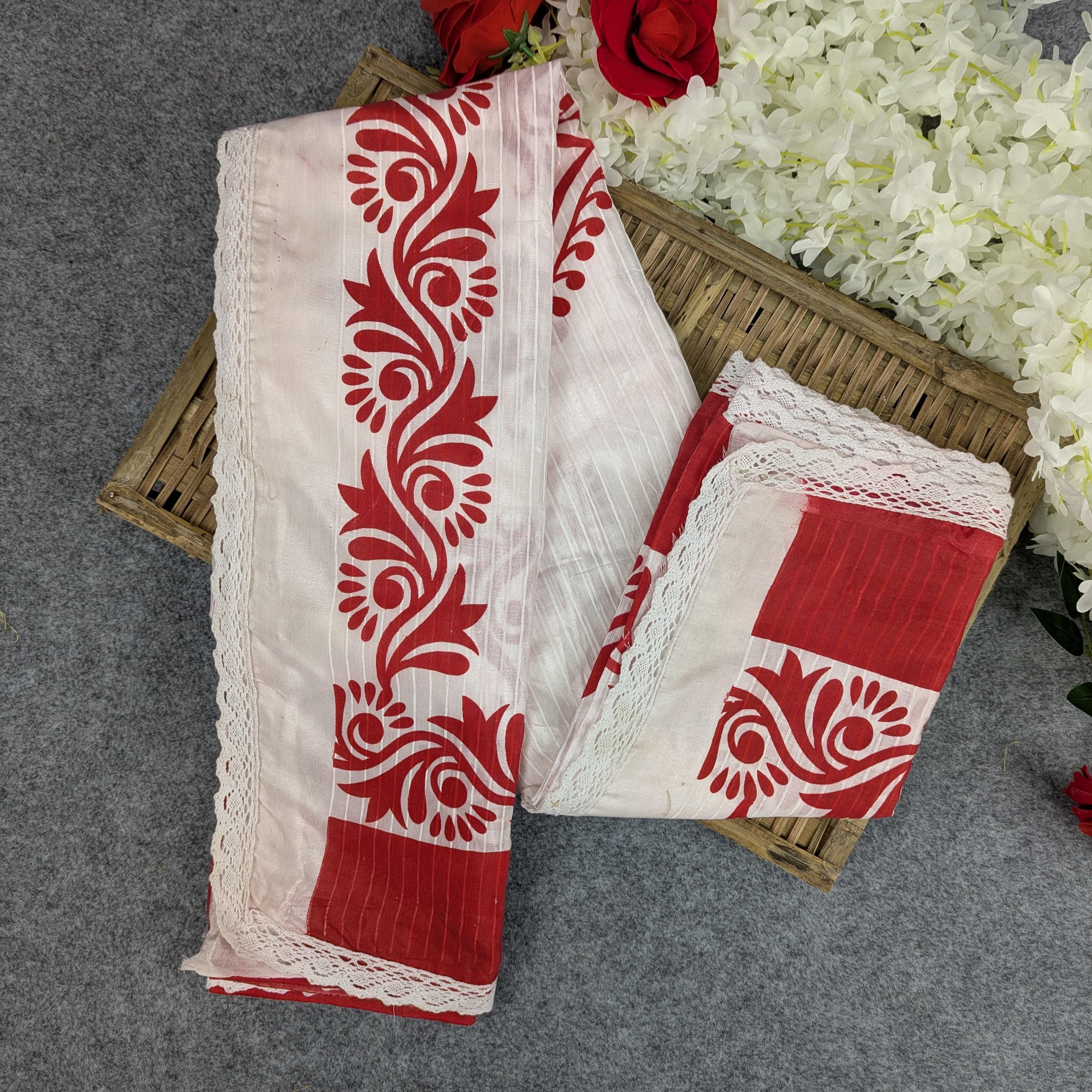 হাফ সিল্ক স্ক্রিন প্রিন্ট শাড়ি – পূজা এডিশন