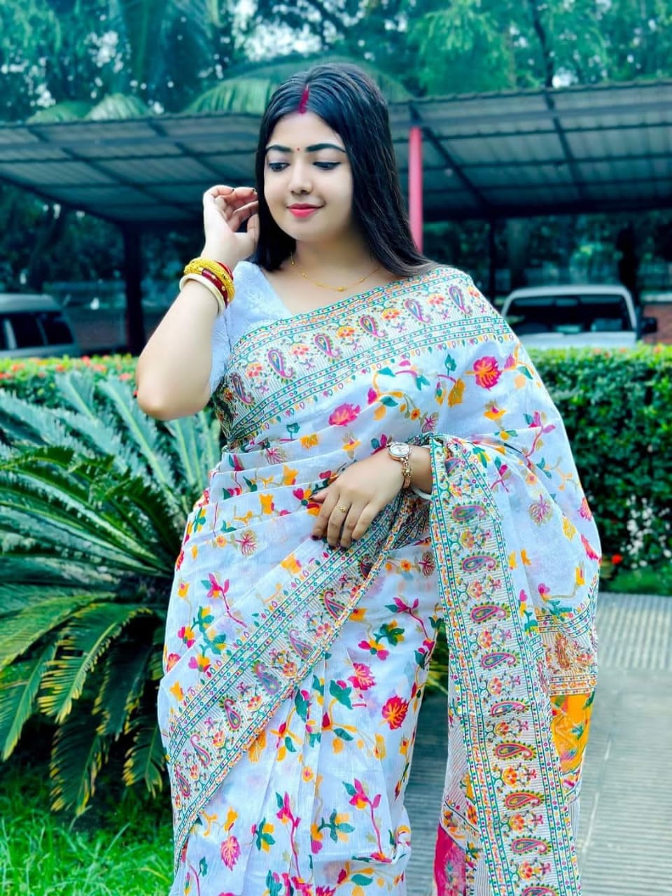 12 হাত লম্বা স্ক্রিন প্রিন্ট হাফ সিল্ক শাড়ি, 6টি রং