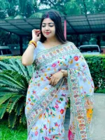 12 হাত লম্বা স্ক্রিন প্রিন্ট হাফ সিল্ক শাড়ি, 6টি রং