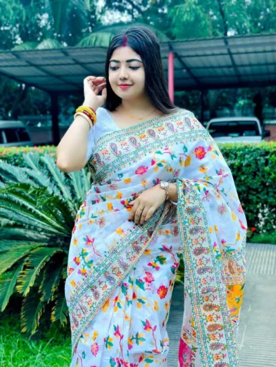 12 হাত লম্বা স্ক্রিন প্রিন্ট হাফ সিল্ক শাড়ি, 6টি রং
