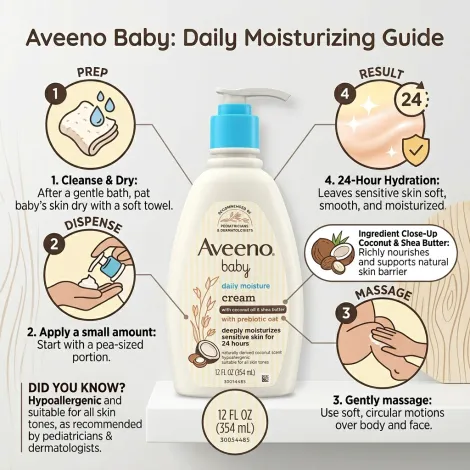 Aveeno Baby Daily Moisture ক্রিম, কোকোনাট অয়েল ও শিয়া বাটারসহ 354ml