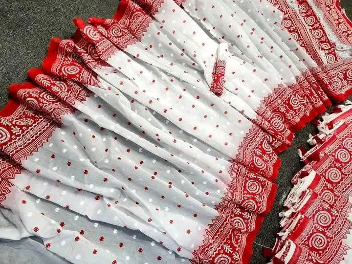 পূজার হাফ সিল্ক জামদানি প্রিন্ট শাড়ি, 6 রং