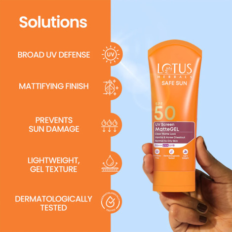 Lotus Herbals Safe Sun UV Screen ম্যাট জেল SPF 50 PA+++ 50 গ্রাম