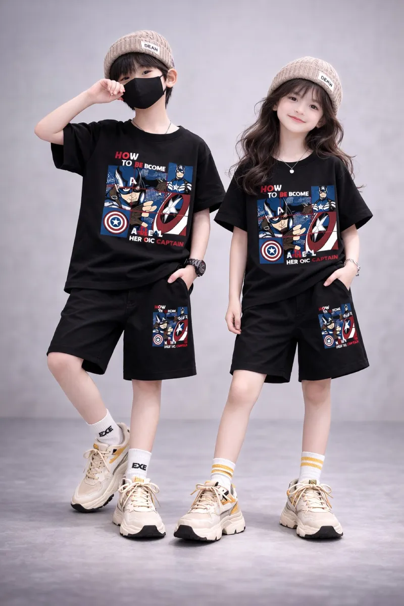 Kids' Drop Shoulder Printed T-Shirt and Pant Set, 2 to 5 Years