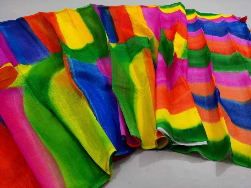 Half Silk Hand Print Saree with Tuli Brush Work