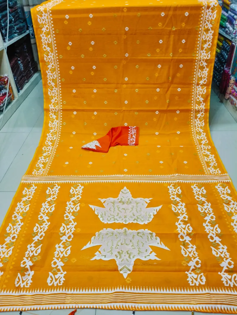 Half Silk Screen Print Saree with Blouse, 6 Colours