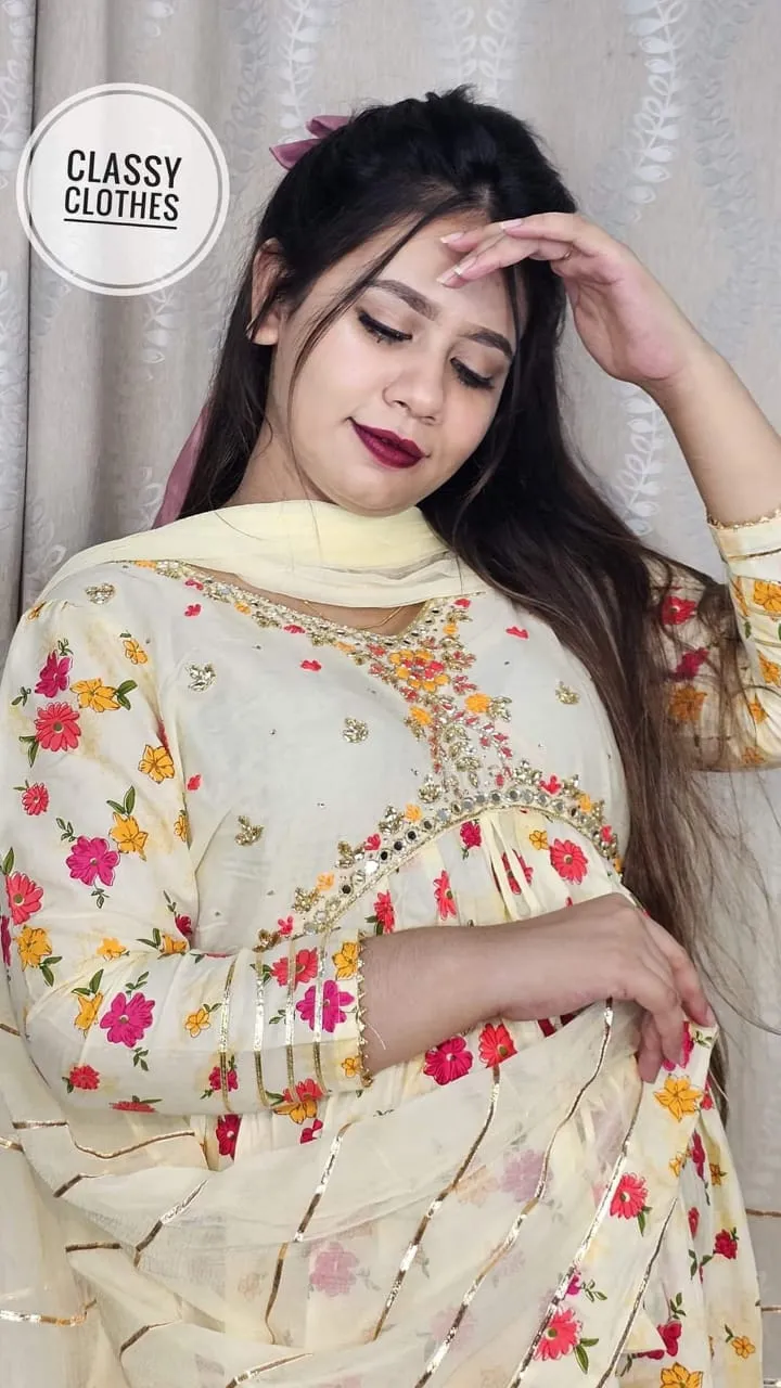 Aliya Cut Linen Three Piece with Embroidery and Skin Print