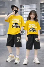 Kids' Drop Shoulder Cotton T-Shirt and Pant Set, 200/220 GSM