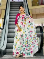 12 হাত হাফ সিল্ক শাড়ি, স্ক্রিন প্রিন্ট প্যাটার্ন