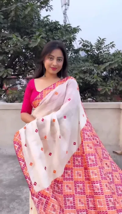 স্ক্রিন প্রিন্ট হালকা রেশম সিল্ক শাড়ি, 6টি রঙের অপশন