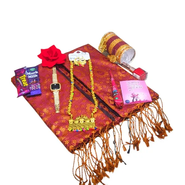 সিল্ক কাতান শাড়ি গিফট কম্বো সেট