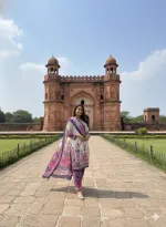 Women's Silk Digital Print Three Piece with Semi Cotton Orna