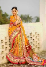 Half Silk Saree with Screen Print Work, 6 Colours