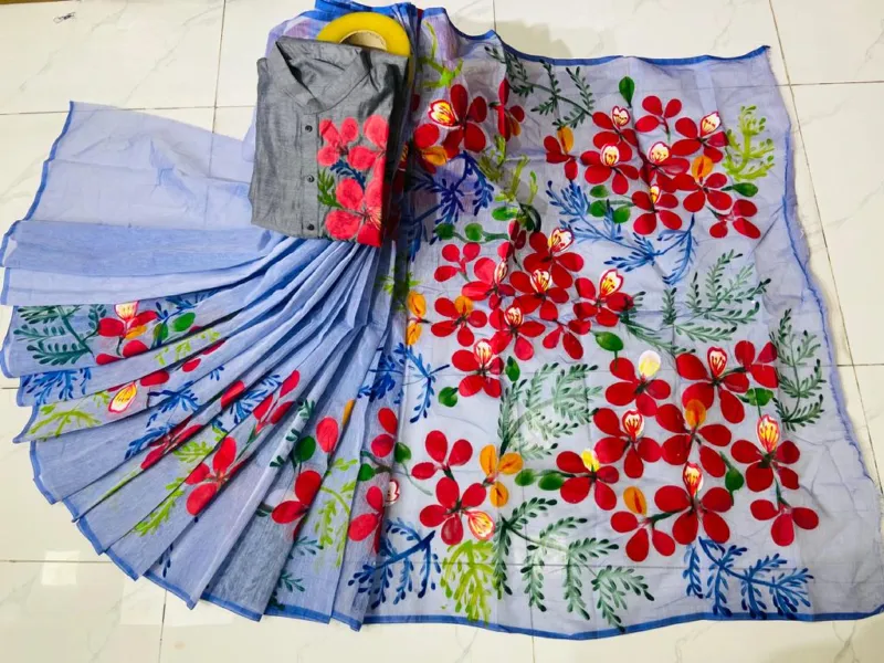 Couple Set of Half Silk Dhupian Saree and Cotton Mix Panjabi