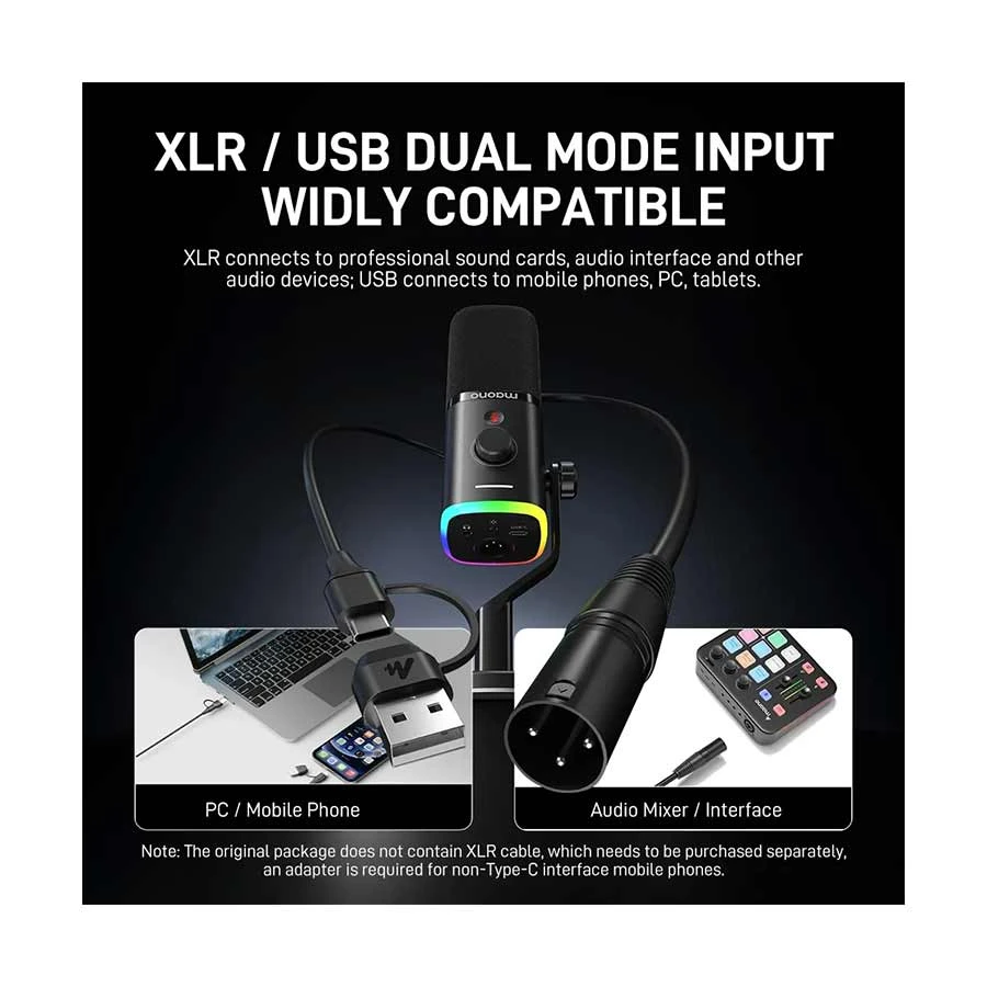 Maono PD100X Black RGB USB/XLR Dynamic Microphone for Game Streamers
