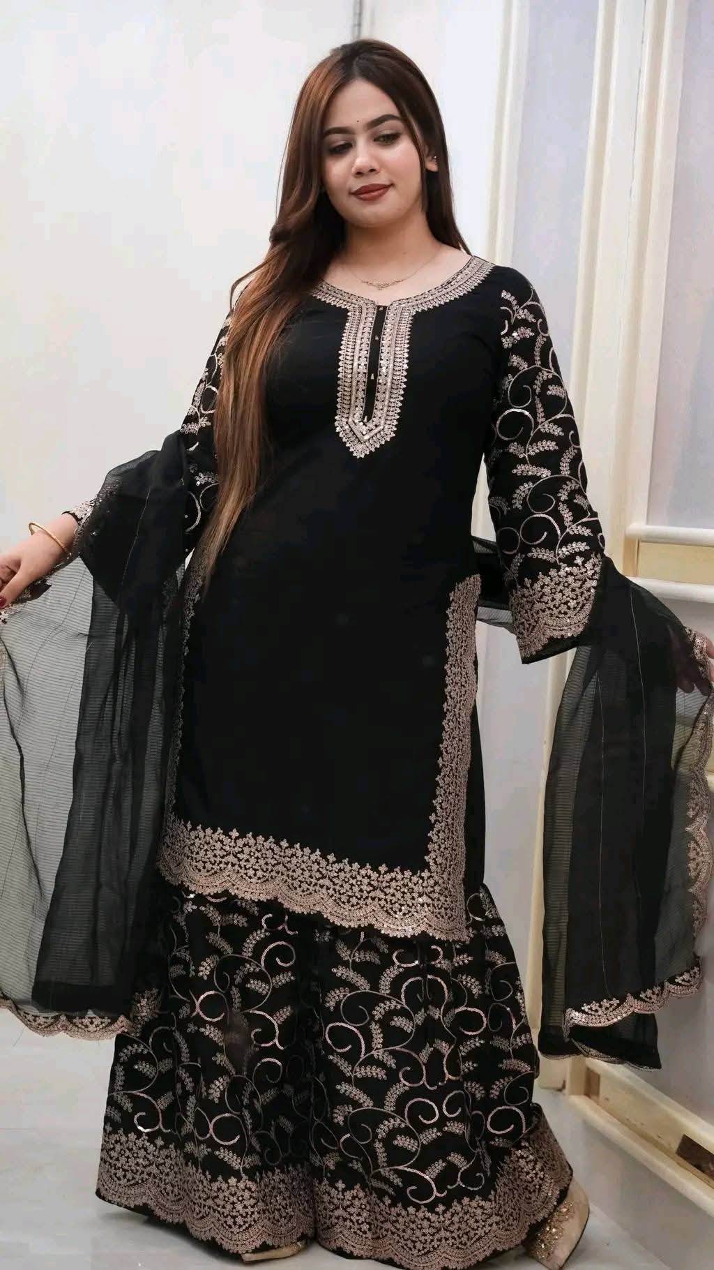 Women's Sequin Embroidered Soft Georgette Three Piece, Body 36 to 44