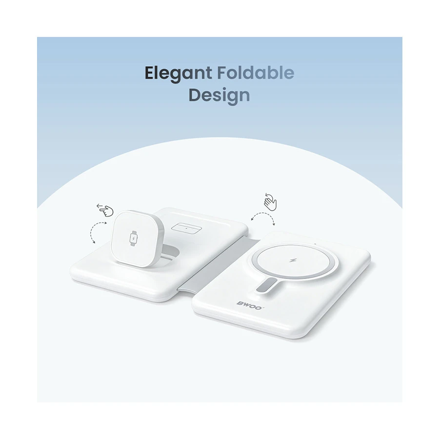 Bwoo BO-WL24 15W 3 in 1 Foldable Magnetic Wireless Charger, White