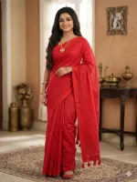 Half Silk Saree with Full Embroidery, Without Blouse Piece