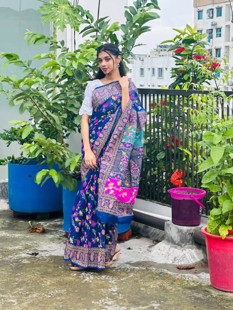 12 হাত হাফ সিল্ক শাড়ি, স্ক্রিন প্রিন্ট প্যাটার্ন
