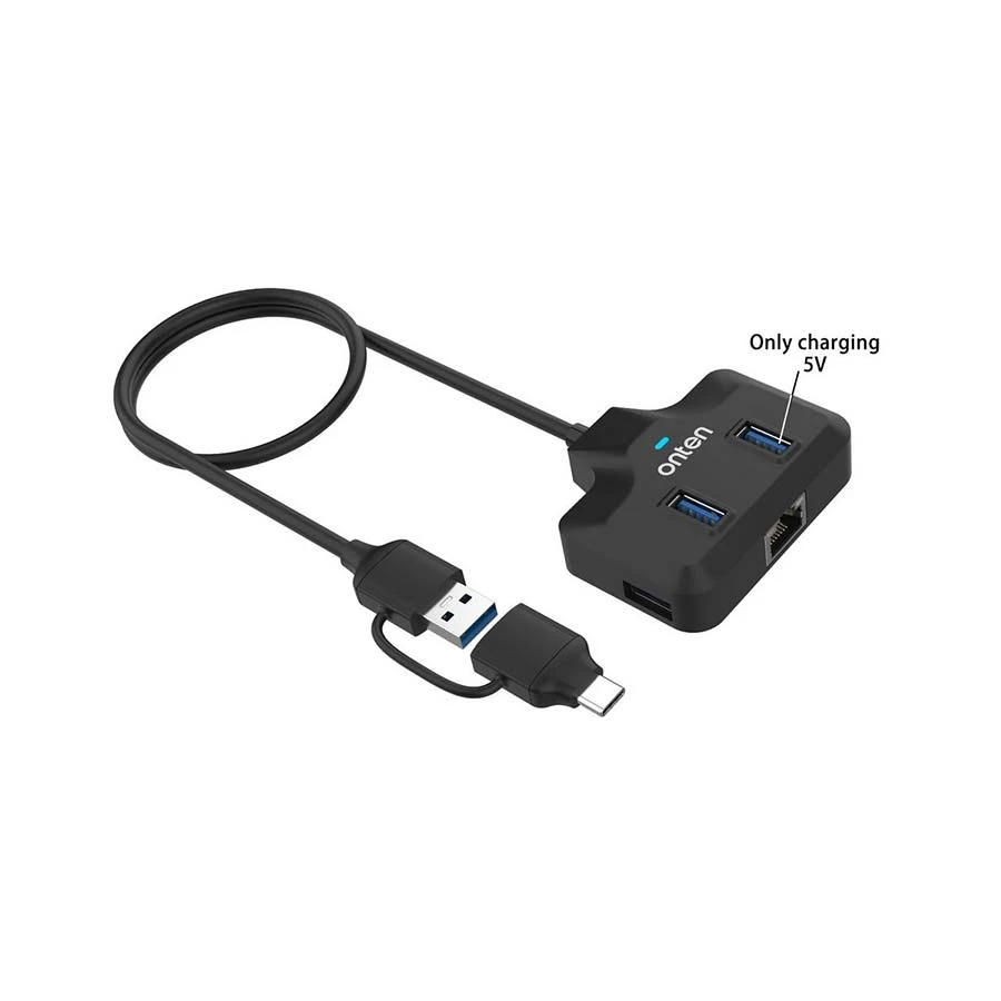 Onten OTN-UCA5311 USB/USB-C to Quad USB & LAN Black Converter