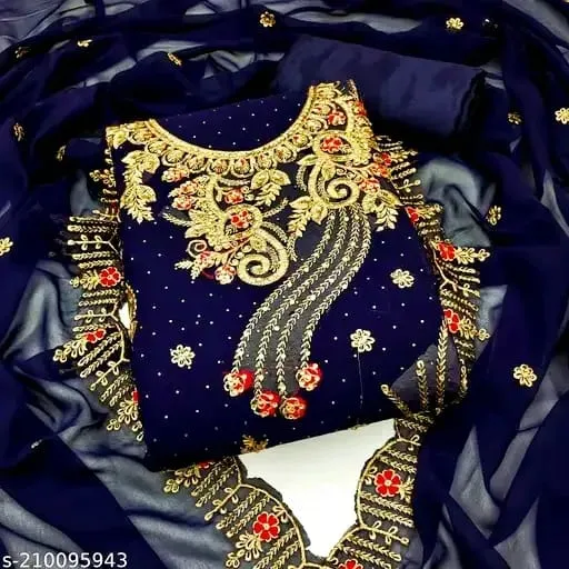 Georgette Embroidery Four Piece with Inner, Free Size, 40 Inch