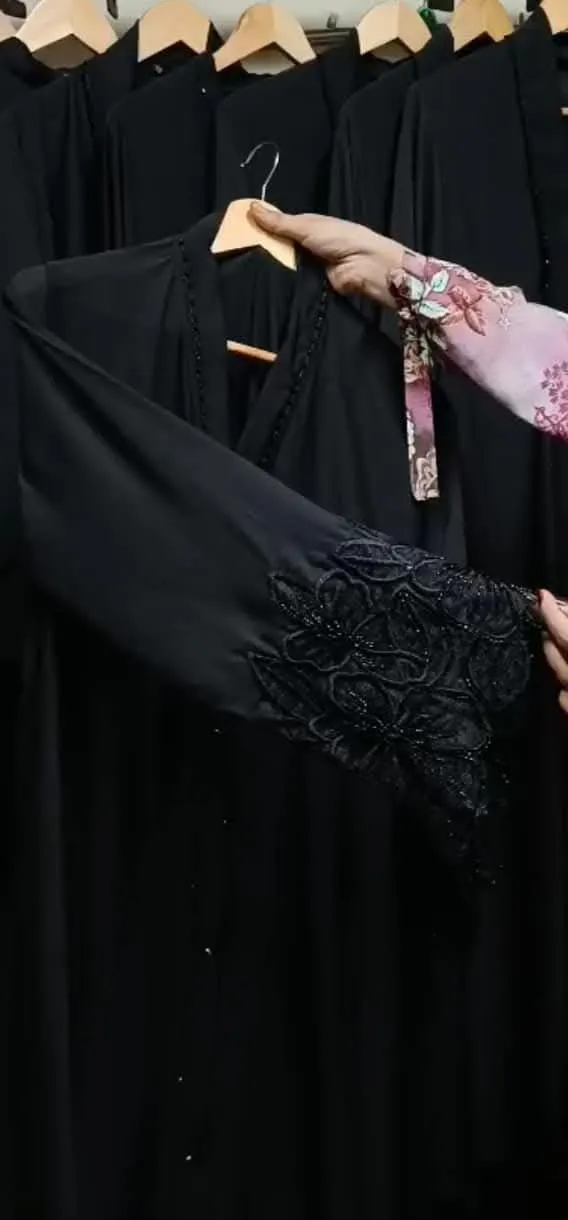 Abaya Borka with Lace Work, Sizes 50 to 56, 5 Colours