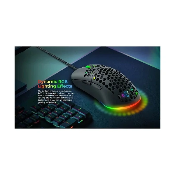 Havit MS1036 RGB ওয়্যার্ড ব্ল্যাক প্রোগ্রামেবল গেমিং মাউস