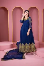 Women's Unstitched Georgette Embroidered Party Dress, 54 Inch Body