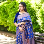 নেভি সিল্ক কাতান শাড়ি