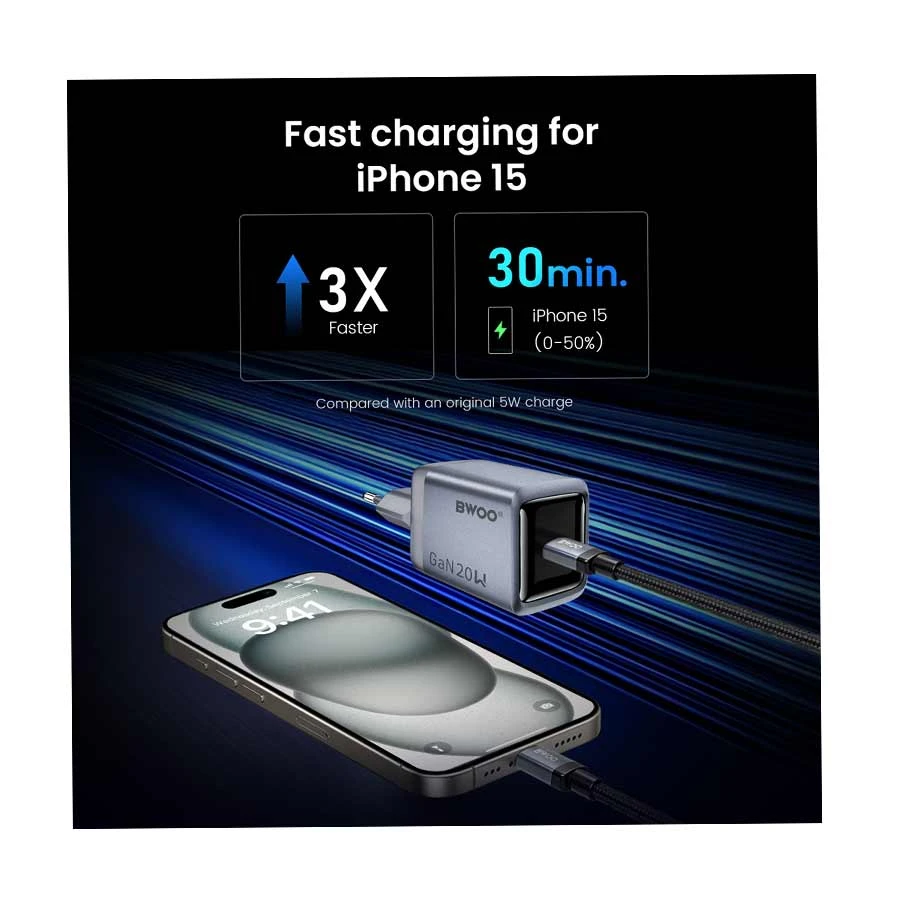 Bwoo BO-CDA246 GaNex 20W USB-C Grey Charger Adapter (EU)