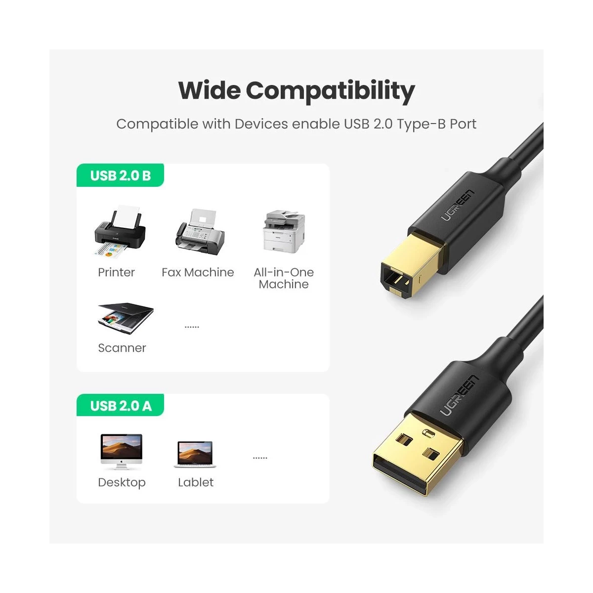 UGREEN US135 USB-A to USB-B Printer Cable 1.5 Meter Black