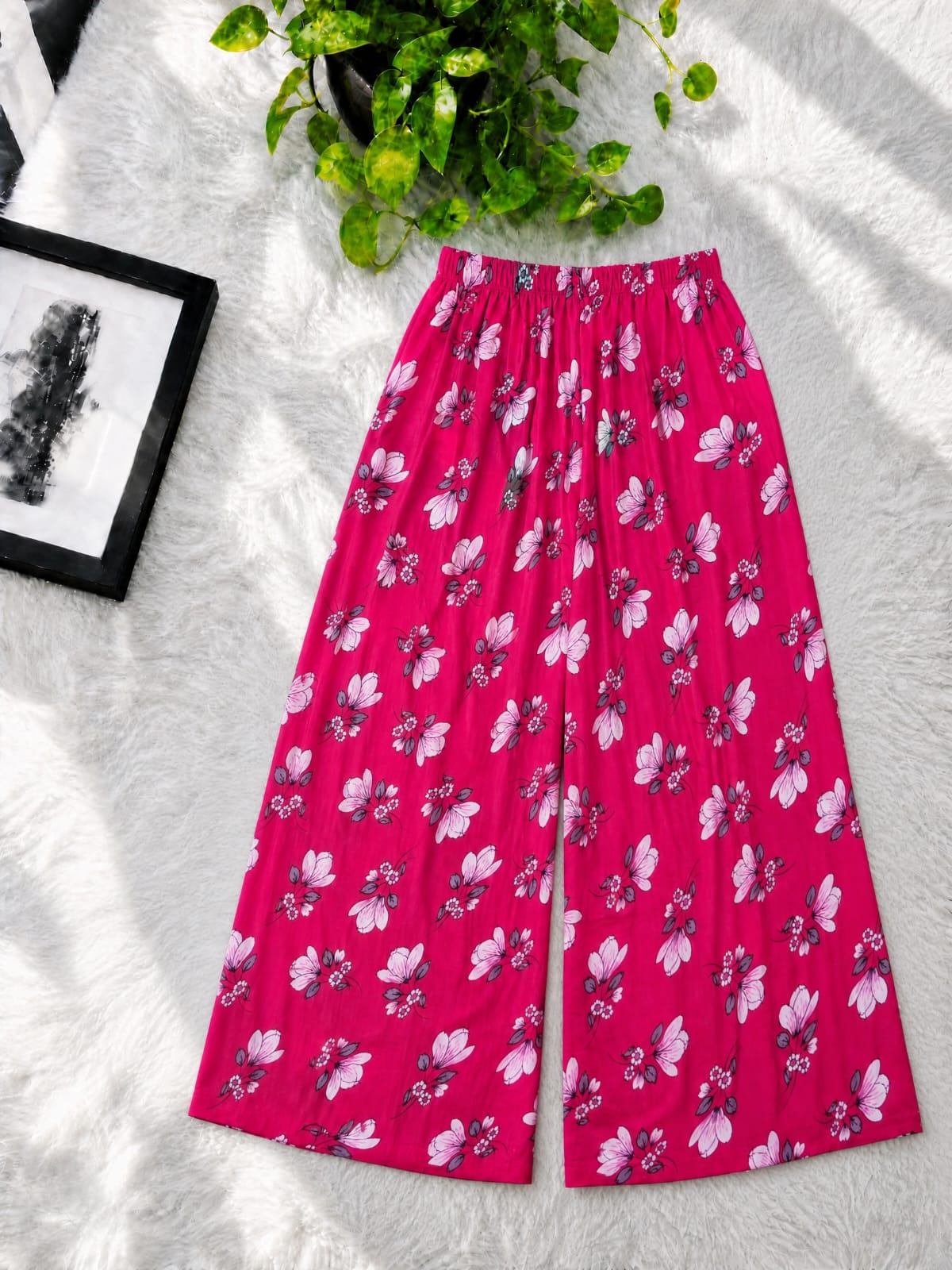 Women's Linen Palazzo Pants, Free Size Waist 28 to 42, 6 Colours