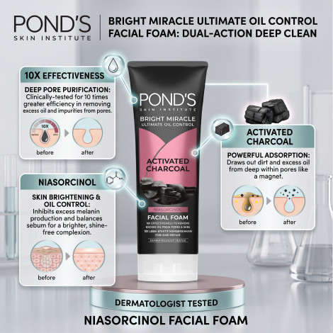 Pond's Bright Miracle Activated Charcoal Oil Control Facial Foam 100g (Indonesia)