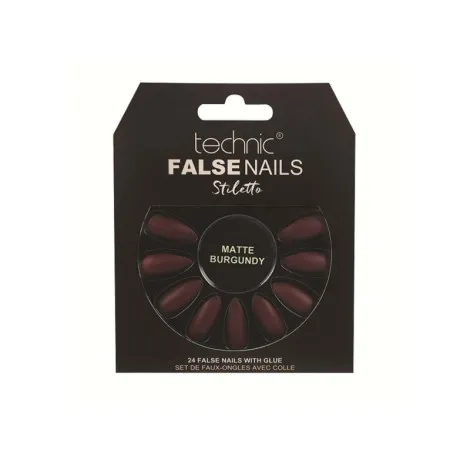 Technic Stiletto ফলস নেইল 24 পিস, গ্লু সহ - Matte Burgundy