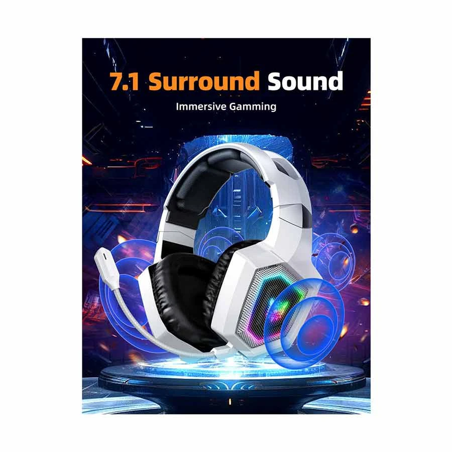 Onikuma GT806 RGB Tri-Mode Bluetooth White Gaming Headphone