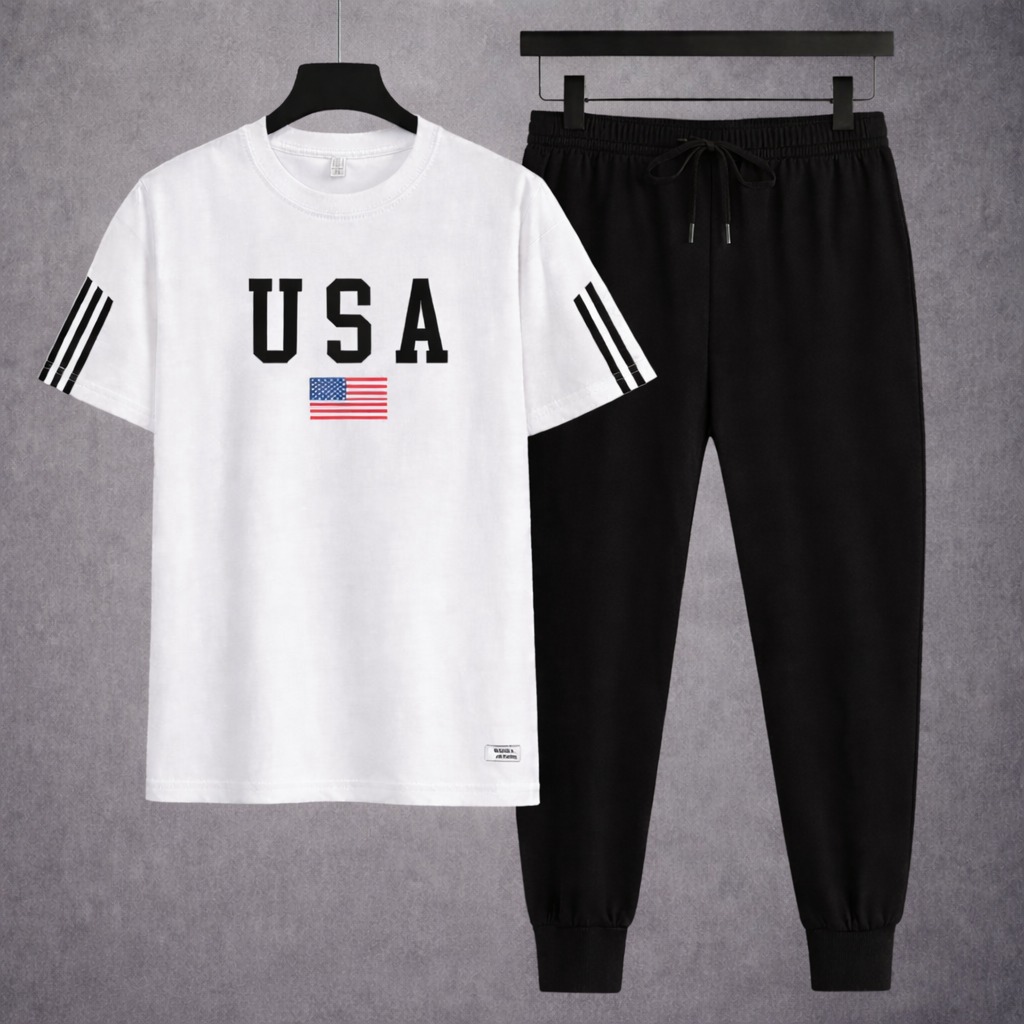 Men's Two-Piece Mesh Jersey Combo, Printed Tee and Trouser