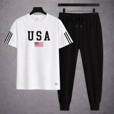 Men's Two-Piece Mesh Jersey Combo, Printed Tee and Trouser