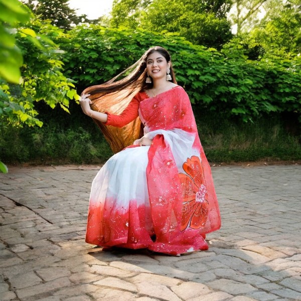 হ্যান্ডপ্রিন্ট সিল্ক শাড়ি