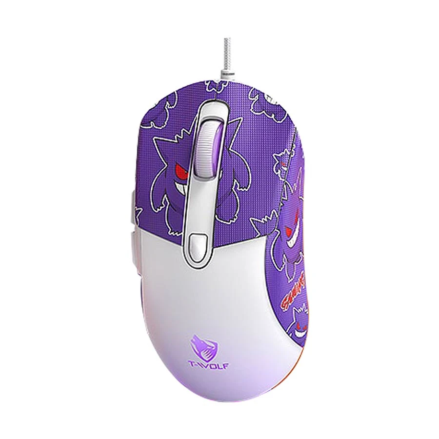 T-Wolf G550 RGB Gaming Mouse White with Purple Gengar Kuromi Sticker