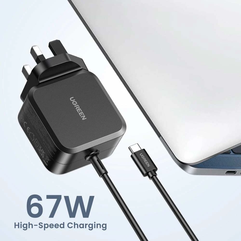 UGREEN X377 67W GaN Charger with Built-in 1.8m USB-C Cable Black (UK)
