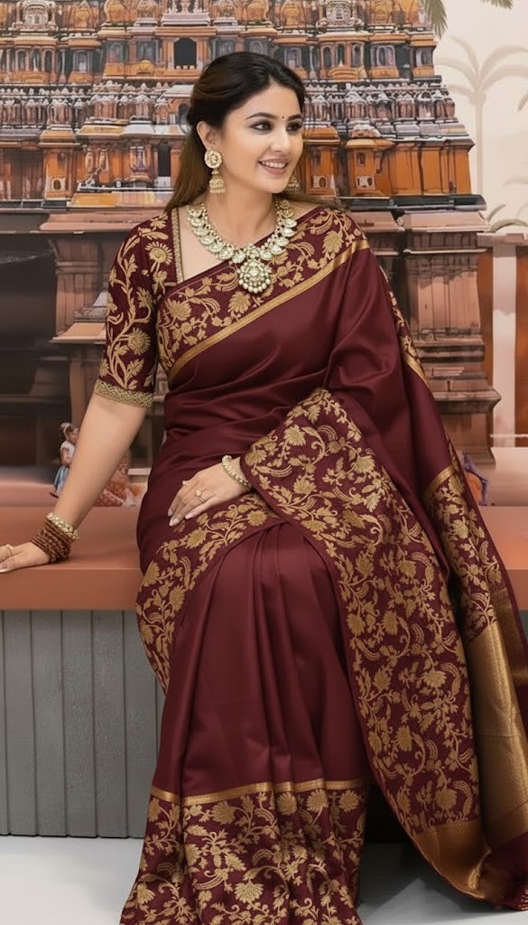 রূপকথা কাতান সিল্ক শাড়ি, বুটিক ডিজাইন ও ব্লাউজ পিসসহ