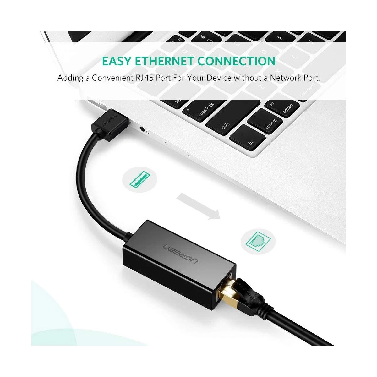UGREEN 20254 USB Male to LAN Female Black Converter