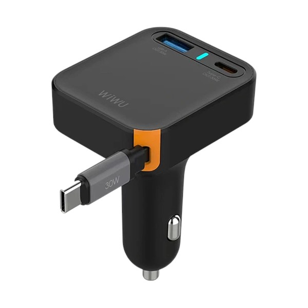 Wiwu Helix 65W 3 পোর্ট ব্ল্যাক কার চার্জার (2xUSB-C & 1xUSB-A)