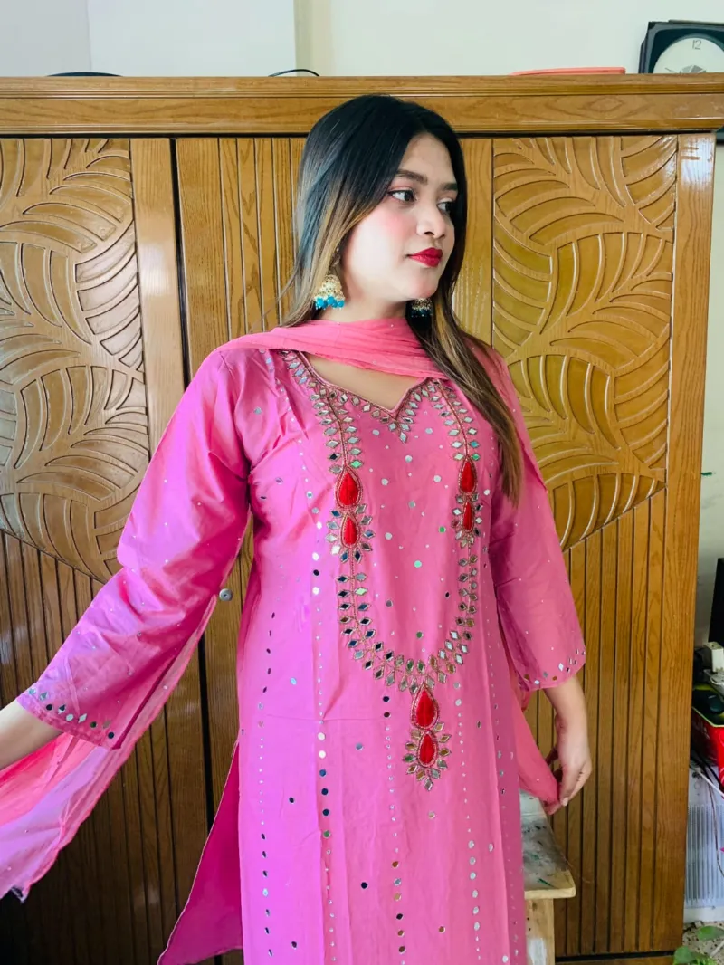 Women's Karchupi Three Piece, AC Cotton with Butter Silk Salwar