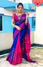Women's Block Printed Dhupian Silk Saree, 6 Colour Choices