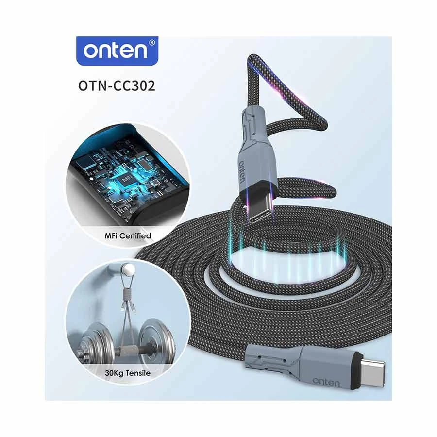 Onten OTN-CC302 60W USB-C to USB-C Charging Cable 1 Meter Black Gray