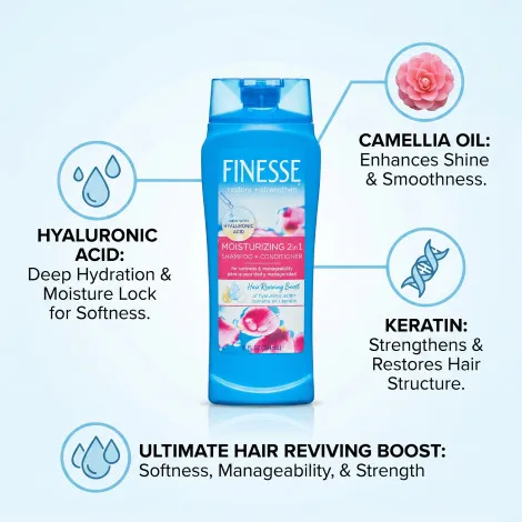 Finesse Restore + Strengthen ময়েশ্চারাইজিং 2in1 শ্যাম্পু + কন্ডিশনার 384ml